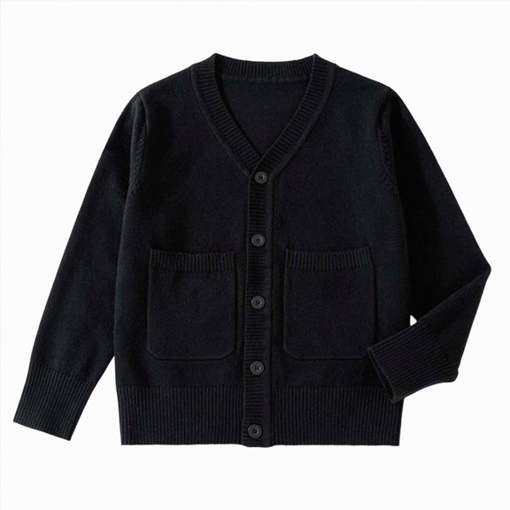 JUMEYU Boys Cardigan Sweater Boy's Cardigan Sweater Cable Knit Uniform Long Sleeve Sweater Size 11-13 (Black,11-13 Years)