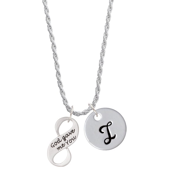 Delight Jewelry Silvertone God Gave Me You Infinity Sign Silvertone Script Initial Disc - I - Charm Necklace, 20"+3"
