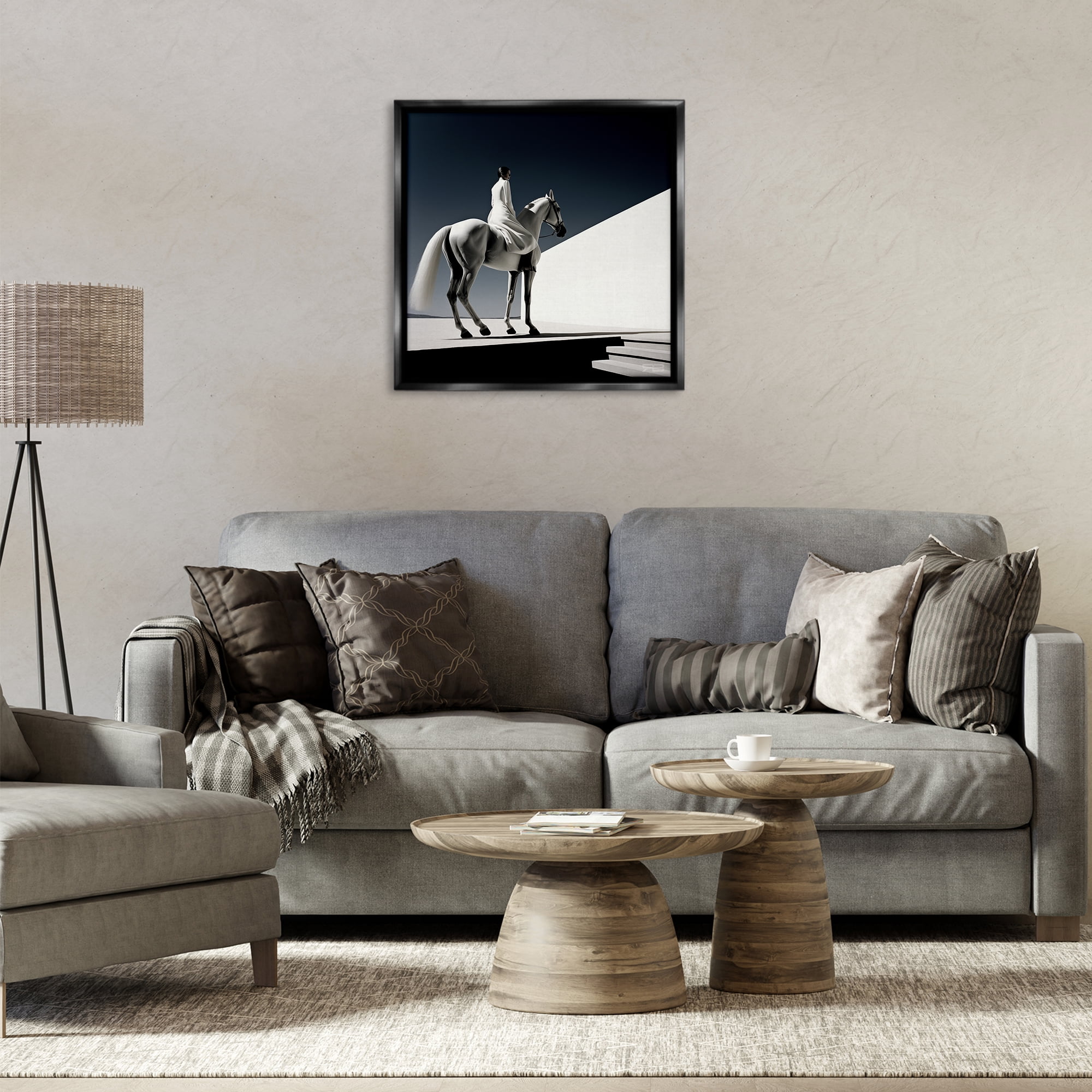 Stupell Industries Contemporary Scene with Horse People Painting Black Floater Framed Canvas Art Print Wall Art, 25 x 25