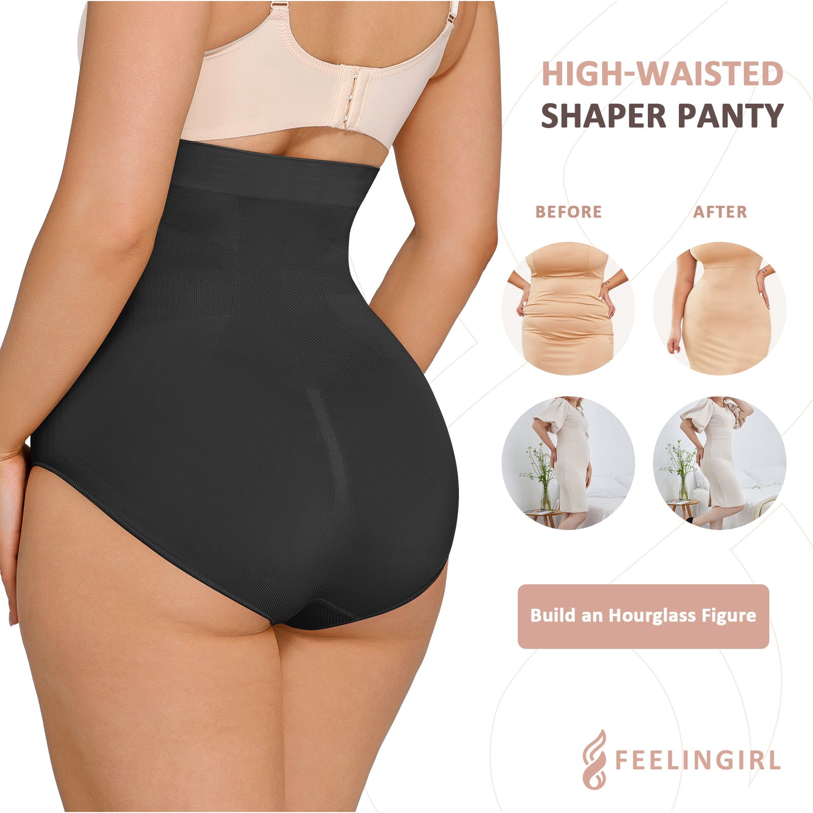 FeelinGirl Women's High-Waisted Tummy Control Seamless Shapewear Briefs, Sizes XS-4XL