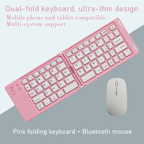 Foldable Bluetooth Keyboard for iPad iPhone Tablet, Portable Mini Wireless Rechargeable Keyboard with 67 Quiet Keys, Compact Travel Keyboard for Android Mac Windows Laptop,C-pink,Keyboard Mouse