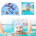 thumbnail image 2 of Gorro de baño para niños, cómodo y no daña la cabeza. Gorro de baño de tela con estampado de dibujos animados para niños y niñas. Gorro de baño de aguas termales para niños., 2 of 6