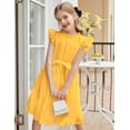 thumbnail image 4 of Arshiner Tween Girls Summer Dress Formal Ruffle Sleeve A Line Casual Elegant Dresses with Belt, 4 of 6