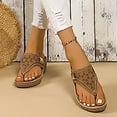 thumbnail image 3 of Wedge Sandals for Women Slip On Wide Width Flat Orthopedic Sandals with Arch Support Hollow Out Non Slip Flip Flops Brown Size 8, 3 of 7