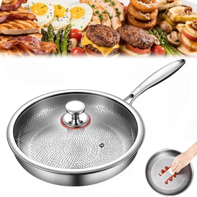 Plateful Titanium Pan, Frying Pans for Cooking Non Stick, Pure Titanium Pro Hammered Cookware Multifunctional Flat Alloy Steel Wok Lightweight Kitchen Essential Outdoor Camping