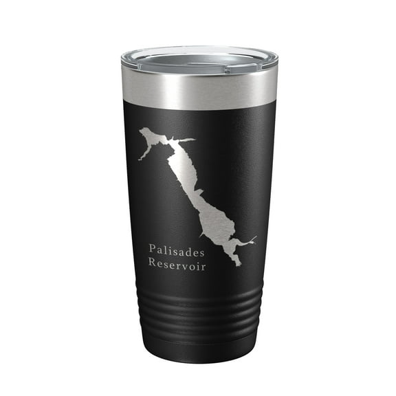 Palisades Reservoir Tumbler Lake Map Travel Mug Insulated Laser Engraved Coffee Cup Idaho Wyoming 20 oz Black