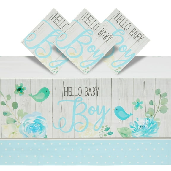 3 Pack Blue Baby Shower Table Covers, Hello Baby Boy, 54 x 108 in