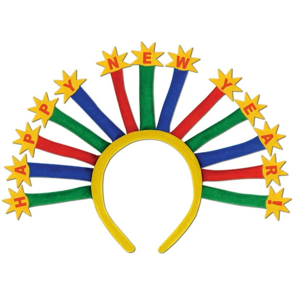 Beistle Club Pack of 12 Vibrantly Colored "Happy New Year!" Decorative Party Headband - One Size