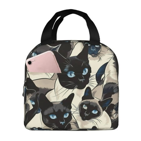 Insulated Lunch Bag for Women Men - Siamese Cat Blue Eyes Pattern Leakproof Cooler Lunch Box for Women Men  Lunch Tote Bags for Work School Picnic Travel