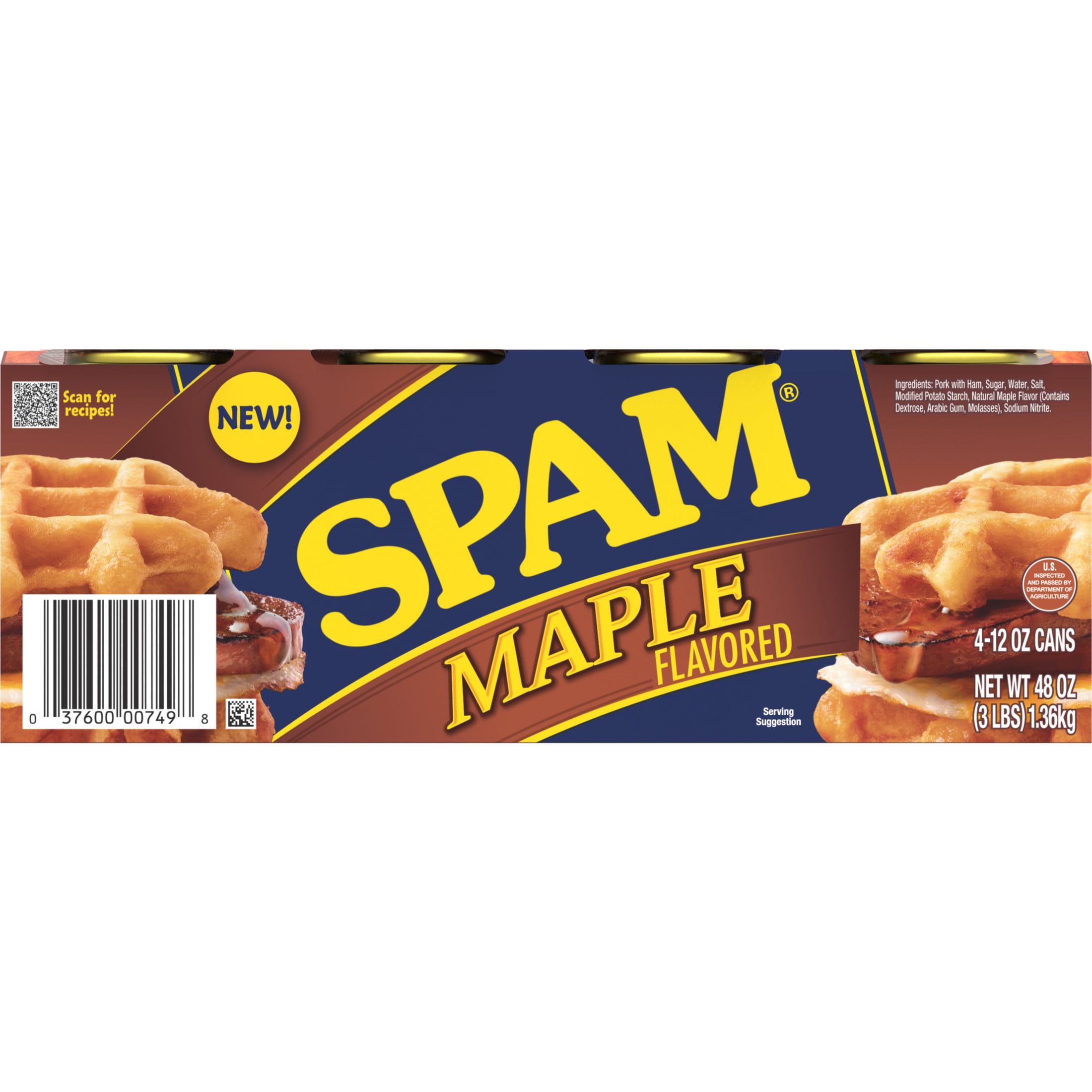 (2 pack) SPAM Maple Flavored Canned Ham, 12 oz Aluminum Can (4-Pack)