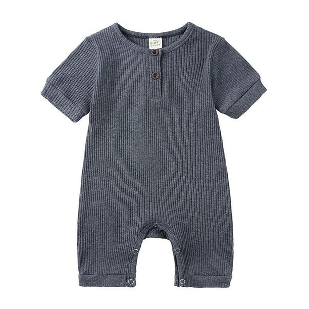 Pelele de verano para bebe recien nacido ropa de bebe de Color solido peleles de nina Pelele de algodon de manga corta con cuello redondo para