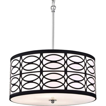 Patterned Drum Chandelier, 5 Lights Modern Lighting Fixture with Black and White Finish, Chandelier for Entry, Living, Dining, Bedroom, Closet