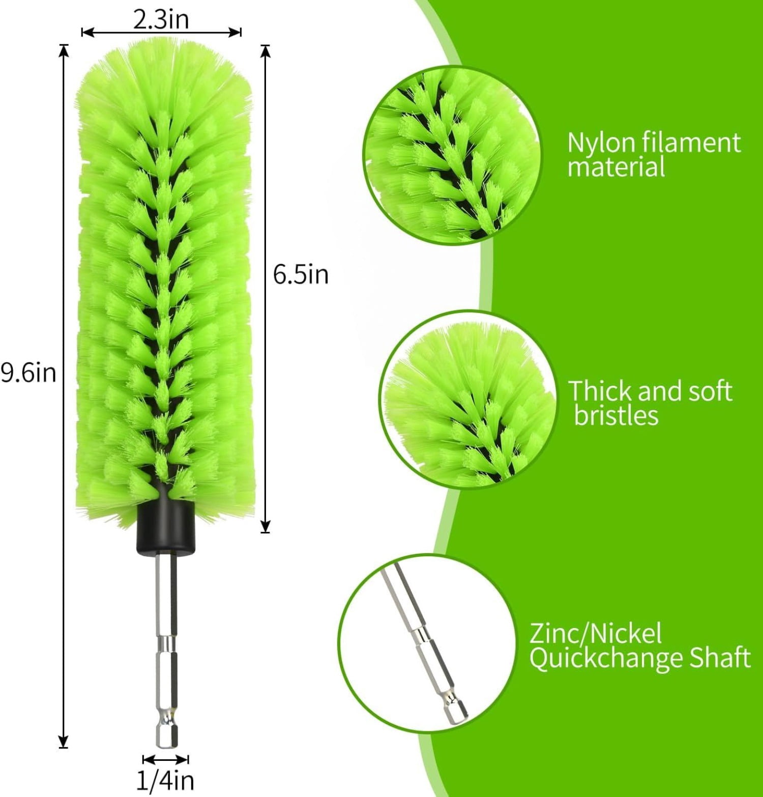 Green Drill Brush for Car Wheel and Bottle High Density Nylon Cleaning Brush for Wheels Rims Engines Exhaust