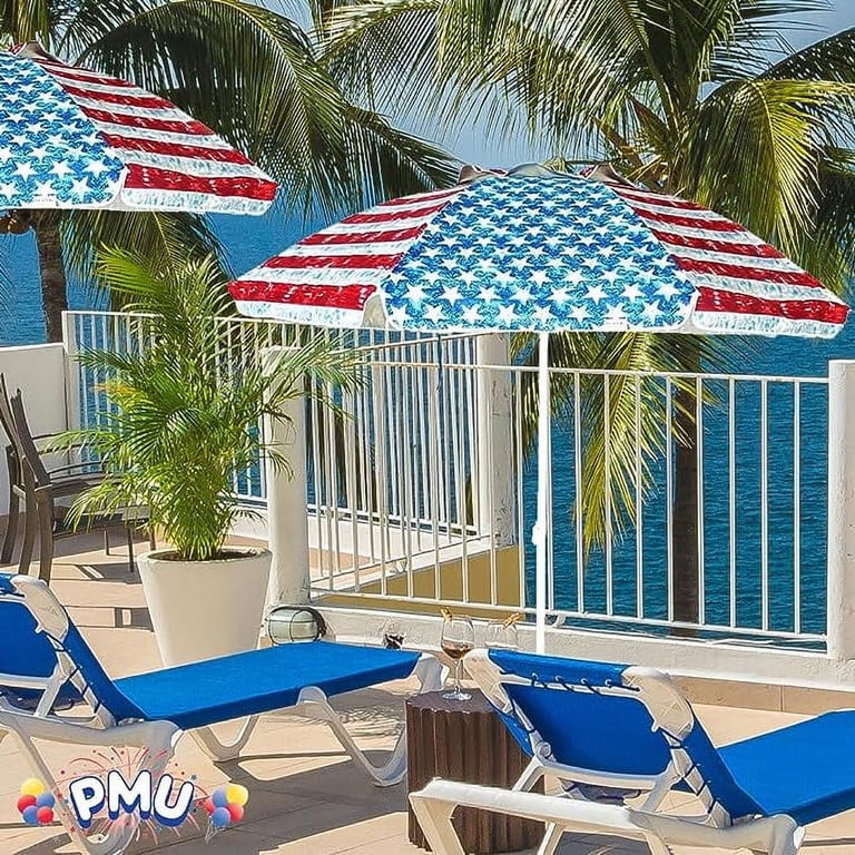 amazon multicolor patio umbrella PMU Multi Stripes with Multi-Color Beach Umbrellas Patriotic Flag Umbrella  Pkg/1