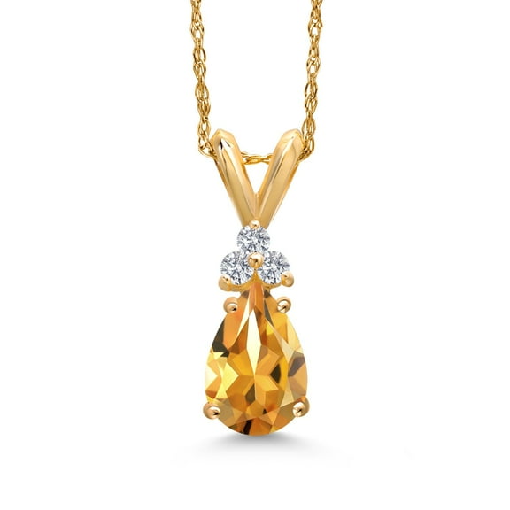 Gem Stone King 14K Yellow Gold Yellow Citrine and White Lab Grown Diamond Pendant Necklace for Women | 0.79 Cttw | Gemstone November Birthstone | Pear Shape 8X5MM | With 18 inch Chain