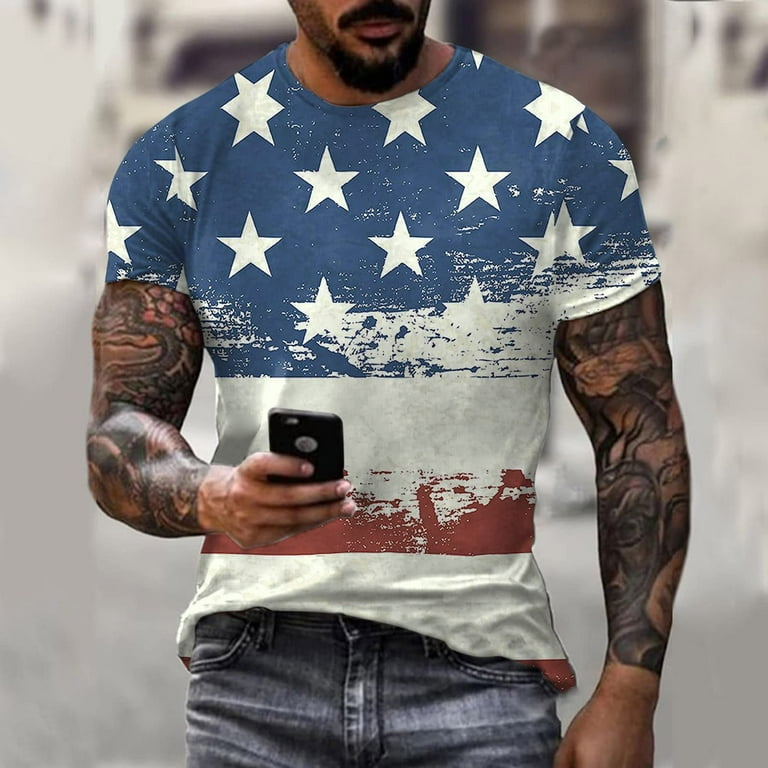 Txeol Big and Tall T Shirts for Men Graphic Tees,Mens 4th of July T-Shirt  Short Sleeve USA Patriotic Tee American Flag Shirts Workout Muscle T Shirt  Fourth of July Tops 
