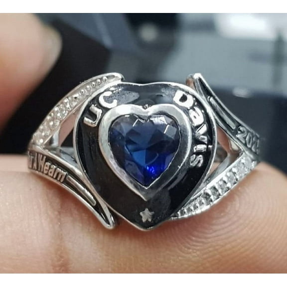 Sterling Silver CZ Heart GemStone Custom High School Class Ring for College & University Students, Graduation Ring