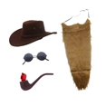 thumbnail image 2 of Sombrero de vaquero y barba, disfraz de vello facial para fiestas, escenario y Halloween marrón, 2 of 8