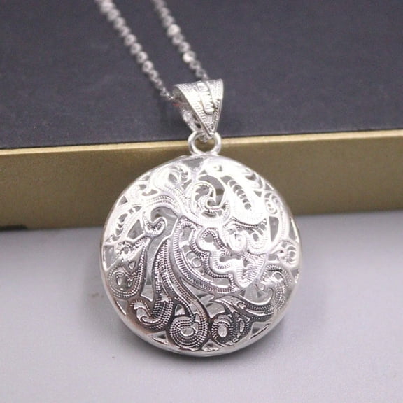 K-KED Pure 999 Fine Silver Lucky Men Women Hollow Filigree Phoenix Round Pendant