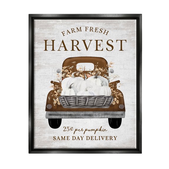 Stupell Industries Farm Pumpkin Harvest Holiday Painting Black Floater Framed Canvas Art Print Wall Art, 17 x 21