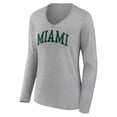 thumbnail image 2 of Women's Gray Miami Hurricanes Basic Arch Long Sleeve V-Neck T-Shirt, 2 of 3