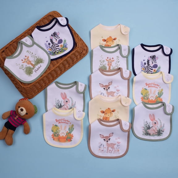 12-Pack Waterproof Baby Bibs for Boys & Girls | Absorbent Cotton with Adjustable Snaps for Feeding, Teething & Drooling