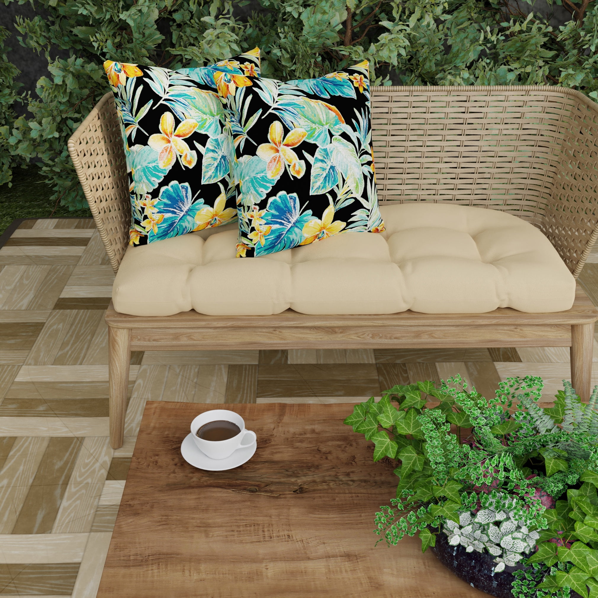Jordan Manufacturing 18" x 18" Beachcrest Caviar Black Floral Square Outdoor Throw Pillow (2 Pack)