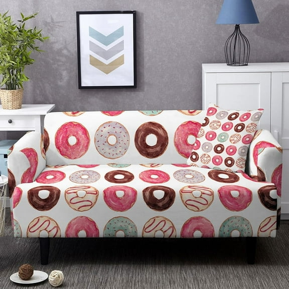 Donut Cartoon Sofa Cover for Living Room Deocration Corner L Shape Slipcover Stretch 1/2/3/4 Seater Elastic Couch Cover Loveseat