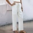 thumbnail image 5 of Women's Pants Under $8 Pants Casual Solid Color Drawstring Elastic Waist Long Straigh Pants With Pockets White,XL, 5 of 9