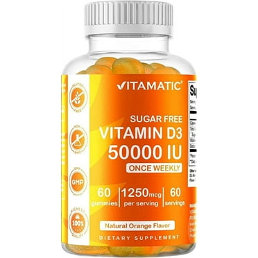 Vitamatic Sugar Free Vitamin D3 50,000 IU Weekly Supplement - 60 Pectin Based Gummies