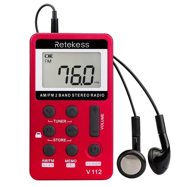Radio portátil de bolsillo Retekess V112 AM/FM con auriculares