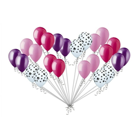 24 Piece Pink Purple and Dog Paw Puppy Inspired Latex Party Balloons Birthday for Boy or Girl
