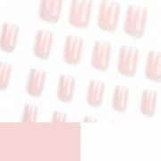 24 Pcs Ombre Press on Nails Short Square Fake Nails French Tip False Nails with Designs White Pink Gradient Glue on Nails Glossy Acrylic Stick on Nails Nude Artificial Nails for Women Manicure