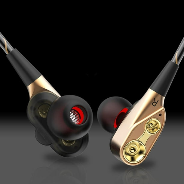 Auricures Deportivos Macarena Intrauditivos Doble Dinámico HiFi Con Micrófono Negro + dorado