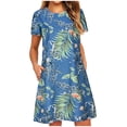 thumbnail image 4 of Puntoco Vestido Estampado De Manga Corta Con Cuello Redondo Y Bolsillos Para Mujer Azul Xxl,Regalos Para Mujer Joven, 4 of 7
