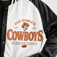 thumbnail image 4 of Women's Gameday Couture Black Oklahoma State Cowboys Oversized Inner Drive Varsity Rhinestone Full-Snap Bomber Jacket, 4 of 5
