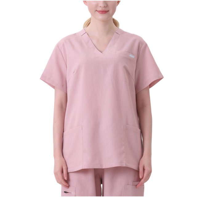Pisexur Women's Scrub Tops Solid Color Comfortable Easy Fit Lightweight Durable Soft Stretch Printed V-Neck Medical Scrub Top