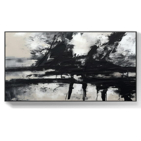 Black and white painting, large original abstract painting, abstract modern abstract art, oversized wall art canvas,(41*81cm)16*32 Inches,Unstretched,Frameless
