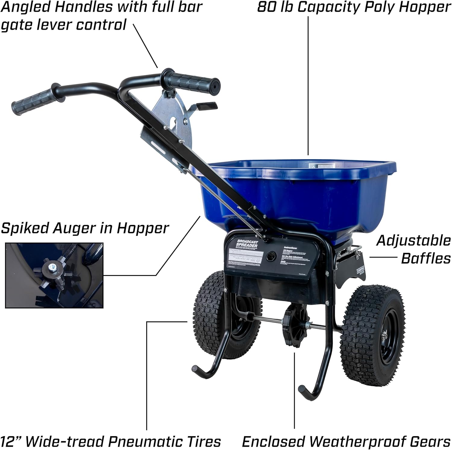 Chapin 88300B Spreader, Salt, Ice Melt, 80Lbs, , Auger, Baffles, 12" Tires, Lever Control, Enclosed Gears, Rain Cover