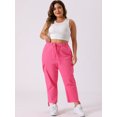 thumbnail image 3 of DARING DIVA Women's Plus Drawstring Elastic Waist Cargo Pants with Pocket 3X Hot Pink, 3 of 6