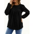 thumbnail image 4 of UVN Fall Shirts for Women Long Sleeve Blouses Ladies Crewneck Lace Crochet Tops Dressy Chiffon Blouses, 4 of 9