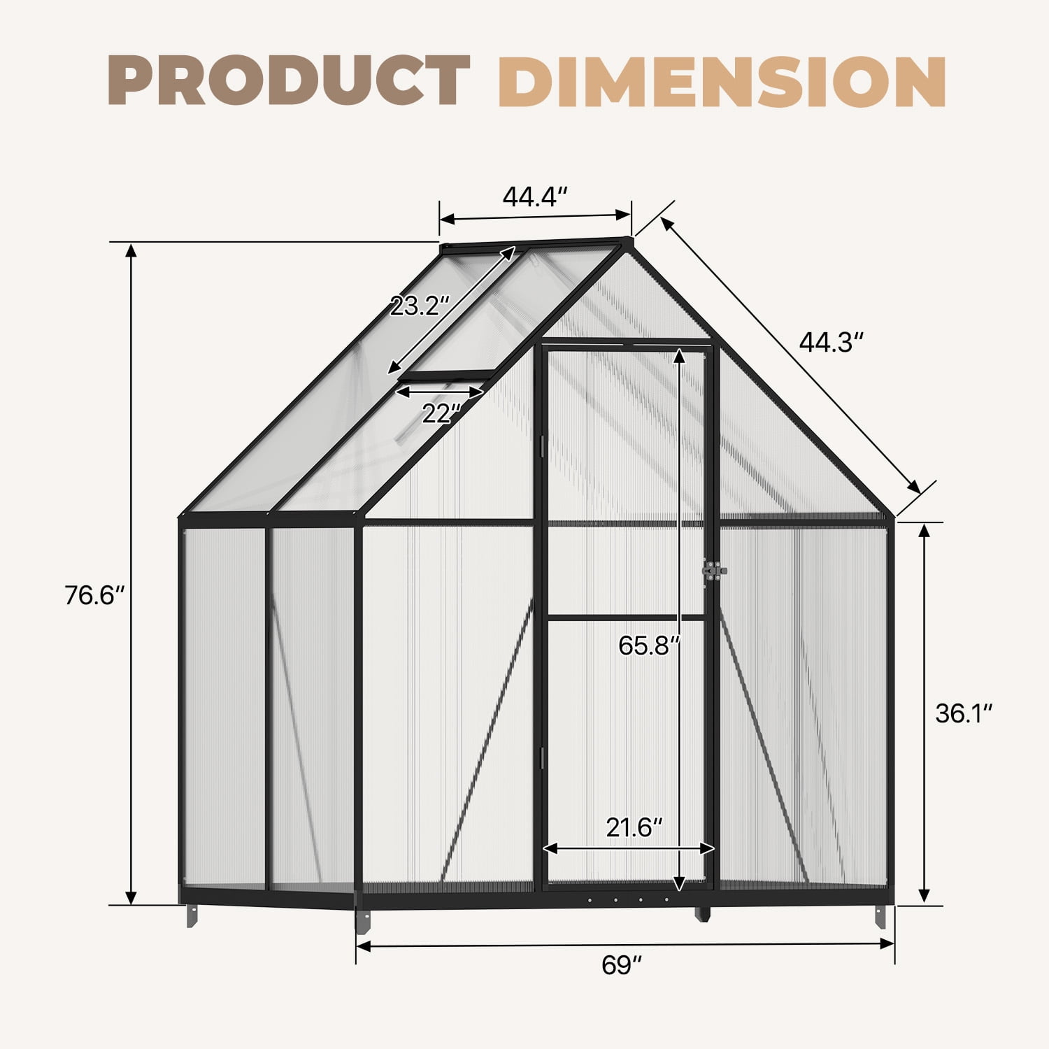 BaPiPro 6'x4' Outdoor Walk-in Greenhouse, Heavy-Duty Aluminum Frame, UV-Resistant Panels, Door & Roof Vent for Backyard Patio Winter Gardening & Seed Starting