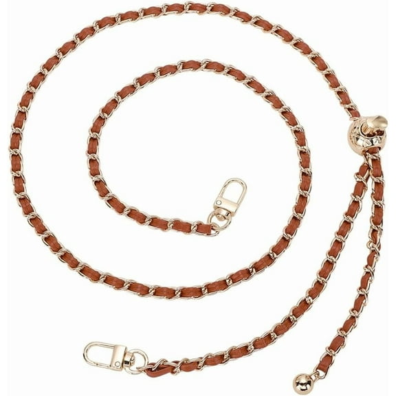 46" Purse Chain Strap Adjustable 7.5mm Wide Gold Metal with Brown Leather Bag Strap Extender Long Purse Strap Replacement for Small Shoulder Crossbody Bag Sienna