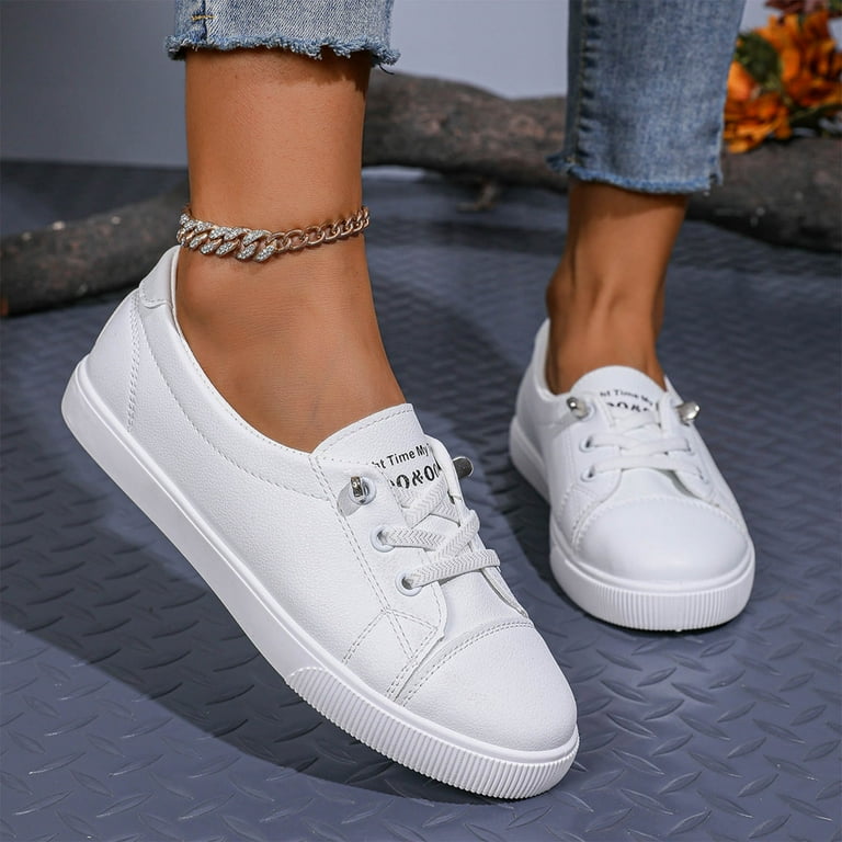 Mepaouo Womens White Tennis Shoes Leather Casual Walking Fashion Sneakers  Non Slip Dressy Work Flats - Walmart.com