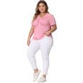thumbnail image 3 of Unique Bargains Women Plus Size Ribbed Knit Cut-Out Twist Short Sleeve Tee Shirt 1X Pink, 3 of 6