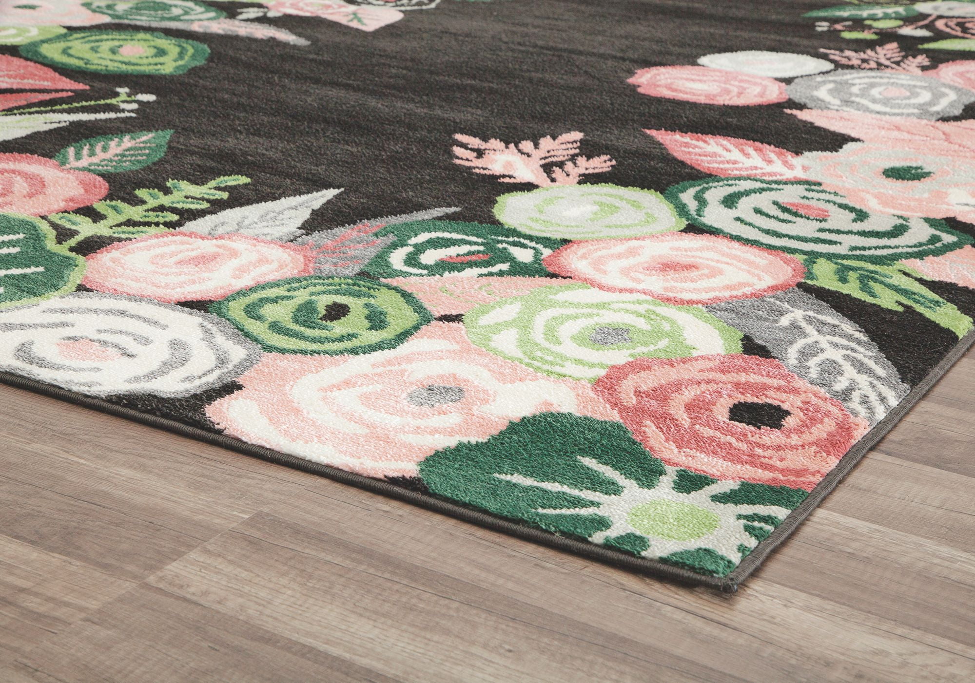 Rugs America Hanna VA35C Royal Blossom Pink Onyx Floral Transitional Black Area Rug, 9'x12'