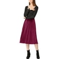 thumbnail image 2 of INSPIRE CHIC Jupe Midi Évasée Plissée en Velours à Taille Haute Élastique pour Femme, 2 of 5