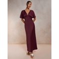 thumbnail image 4 of Womens Elegant Redwood V-Neck Satin Long Dress, 4 of 8