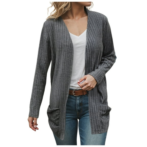 idosla Lightweight Cardigans for Women Fashion Casual Oversized Long Sleeve Cardigan Sweater Loose Dressy Fall Holiday Tops (Dark Gray, S)