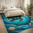 thumbnail image 3 of ODIKA 8'x10' Washable Area Rug Non-Shedding, Easy Care, Nautical Turtle Ocean Mosaic Wave Stained Entryway Teal Beachy for King Size Bedroom Under Bed, Master Suite, 3 of 7